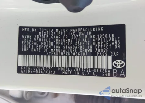 2019 Toyota Corolla Se из США, поврежденный, VIN 5YFBURHEXKP856187